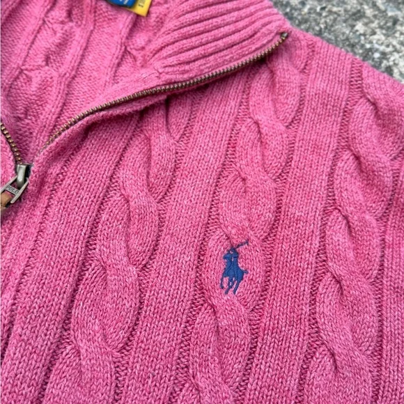 Polo Ralph Lauren icon logo cotton cable knit sweater in pink marl size XL